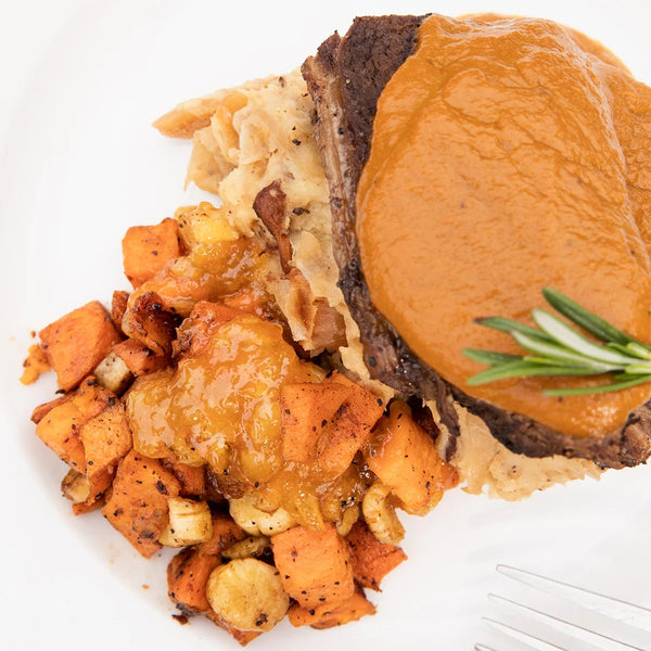 Irish Porter Braised Beef with Roasted Veggies and Colcannon
